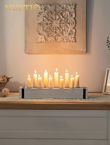 Miniatura 3 de NUPTIO Portavelas cónicos de madera candelabros de casa de campo, centros de mesa de madera, candelabros de madera, juego de 2 portavelas blanco