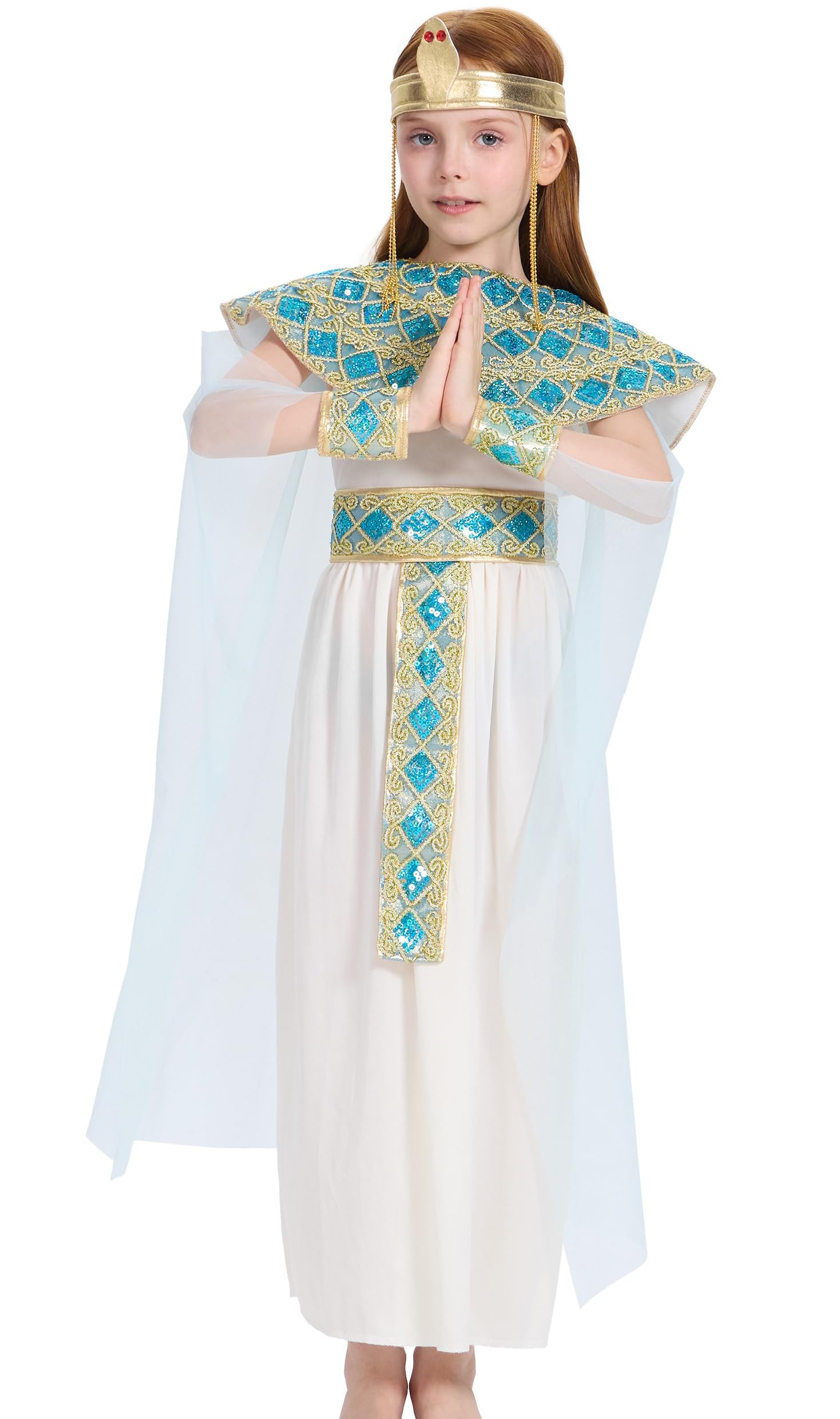 IKALI Girls Cleopatra Costume, 5 Pcs Egyptian Queen Dress Ancient Outfit for Kids Egyptian Girl World Book Day 8-10 Years — image 1
