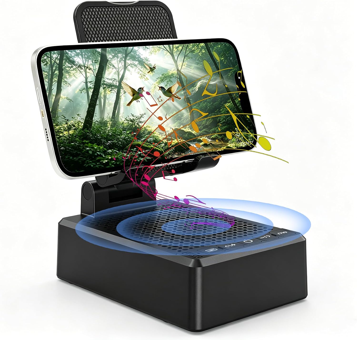 Cell Phone Stand with Wireless Bluetooth Speaker, Adjustable Angle,Foldable Stand HD Surround Sound for Home, Compatible with All iPhone/Android Phones, Cool Gadget Gift for Men Women Dad Mom