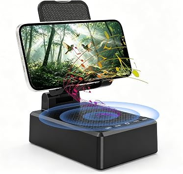 Cell Phone Stand with Wireless Bluetooth Speaker, Adjustable Angle,Foldable Stand HD Surround Sound for Home, Compatible with All iPhone/Android Phones, Cool Gadget Gift for Men Women Dad Mom