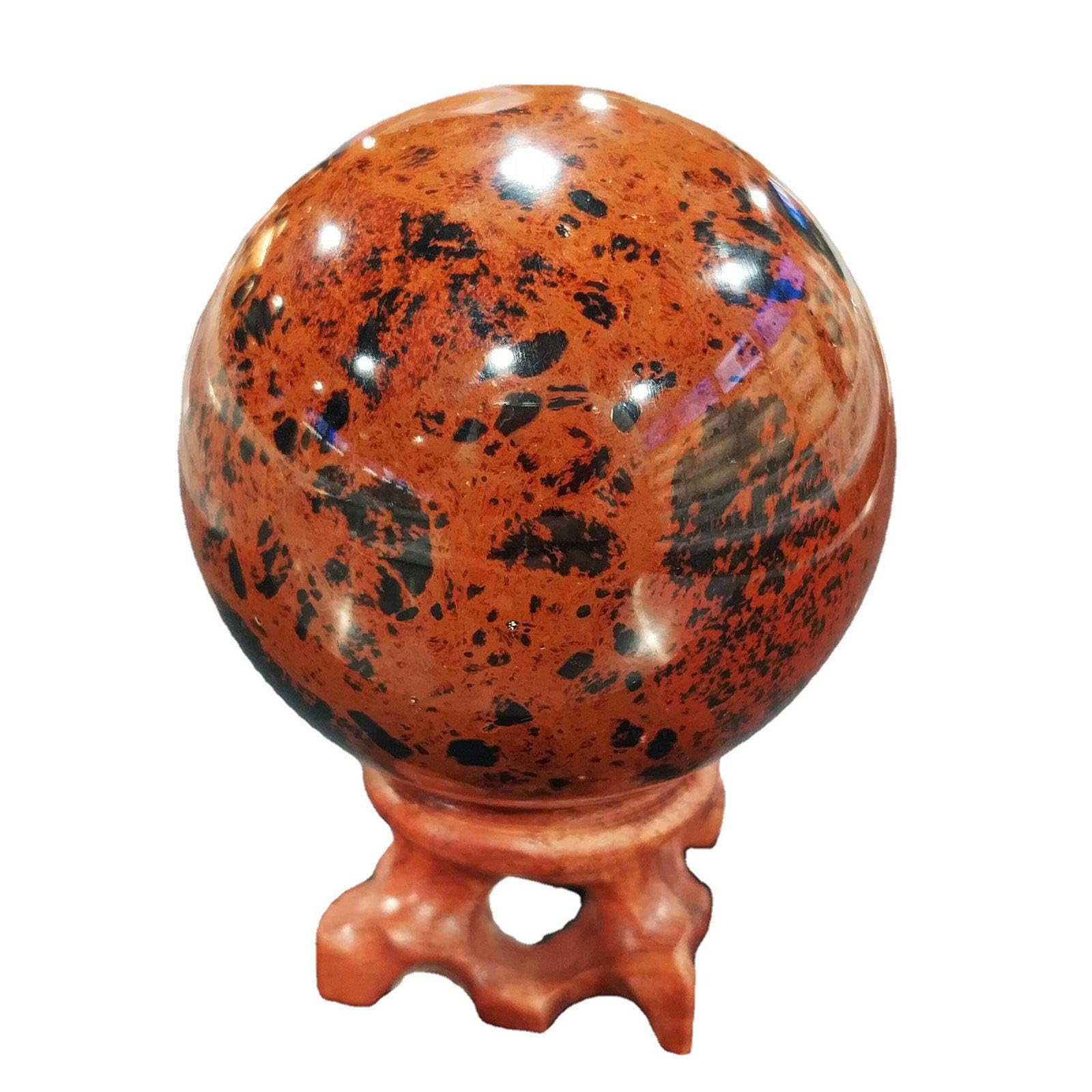 FOPURE Crystal Sphere Ball Quartz with Wooden Base Gemstone Sculpture Figurine for Fengshui,Divination,Home Decor,2.8" Dia