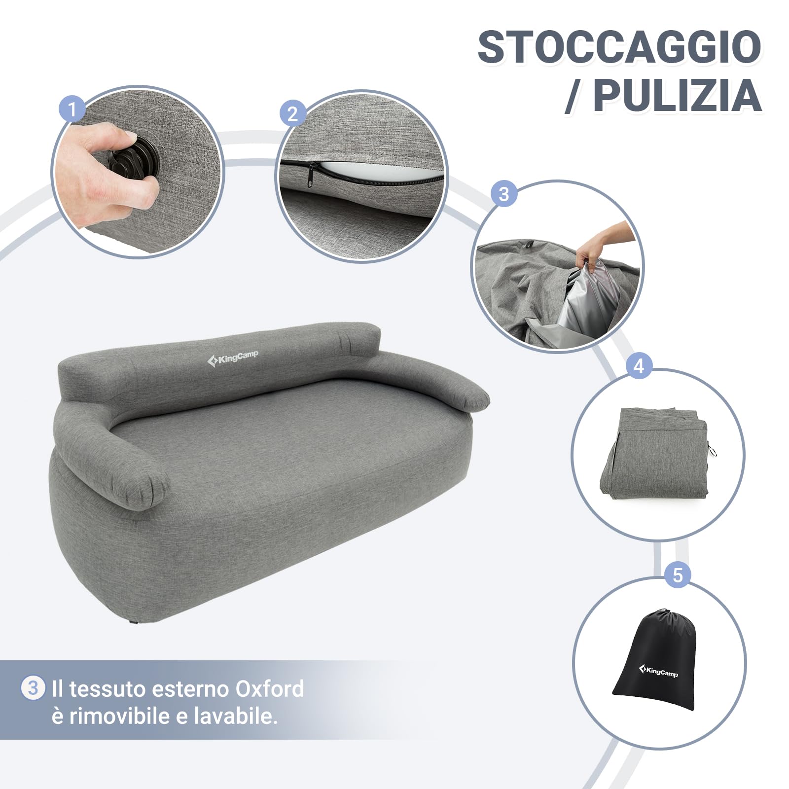 KingCamp Divano Gonfiabile ad Aria 2 Posti, con Pompa a Pedale, Alta Qualità Robusto, Copertura Esterno in Tessuto Rimovibile Lavabile, Adatto per Campeggio, Casa, Giardino, Festival Musicale ecc.