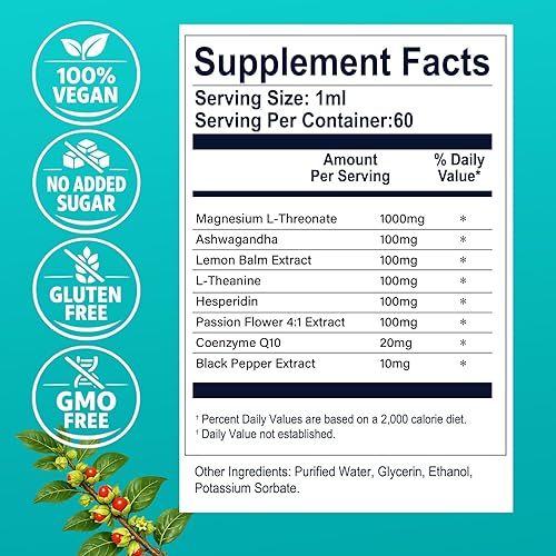 Miniatura 7 de Gotas líquidas de L-treonato de magnesio, treonato de magnesio triple calma con apigenina, teanina, bálsamo de limón para sueño relajante, alta