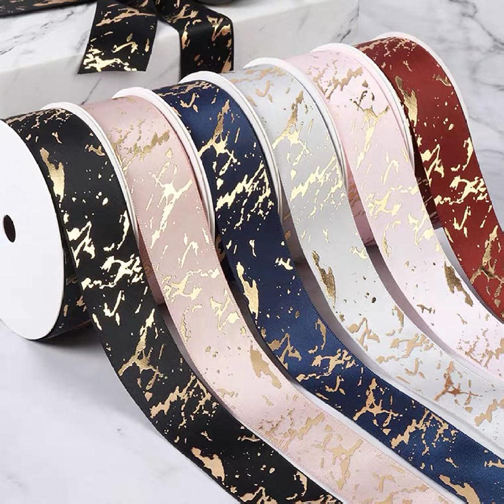 Ribbons For Gift Wrapping Ribbon For Fabric Satin Ribbons 25Mm Prezent Marmurkowy/Pęknięcie Satynowa Wstążka Złota Folia Tłoczenie Dla Domu Wystrój Prezent Diy Ręcznie Robione Włosy Łuki Materiału W
