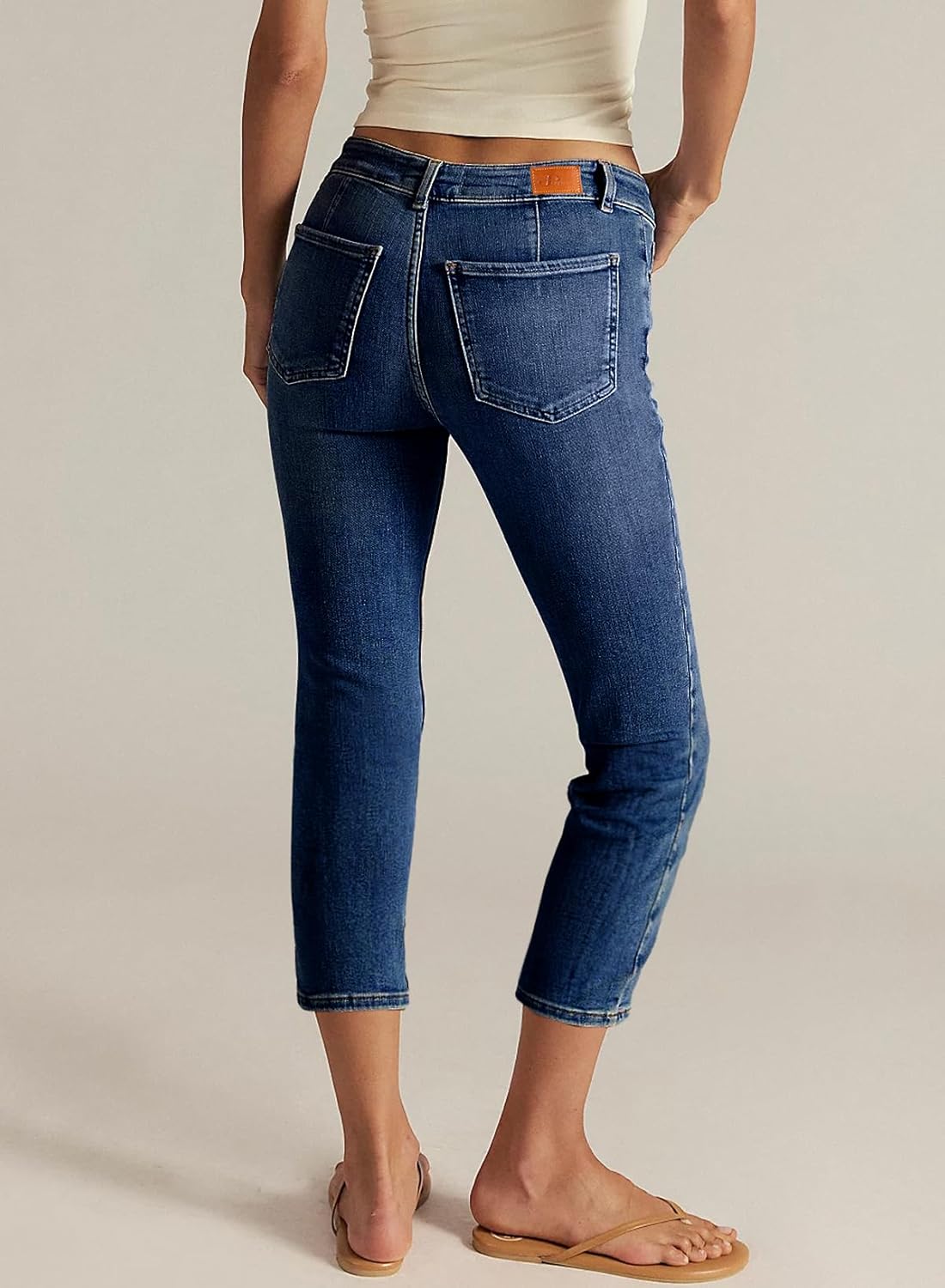 Sidefeel Women's Capri Jeans Mid Rise Skinny Stretchy Front Seam Capri Leggings Denim Pants