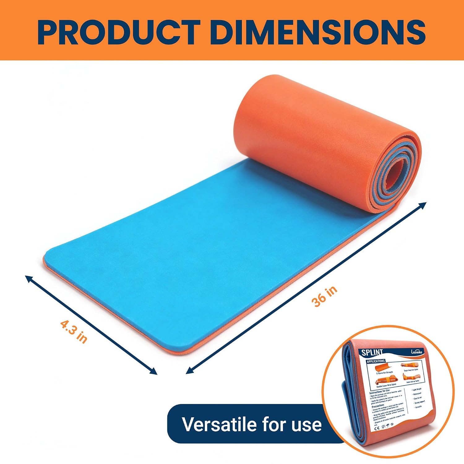 First Aid Splint 36" X 4.3",Keep Bones in Position,Waterproof,Orange-Blue