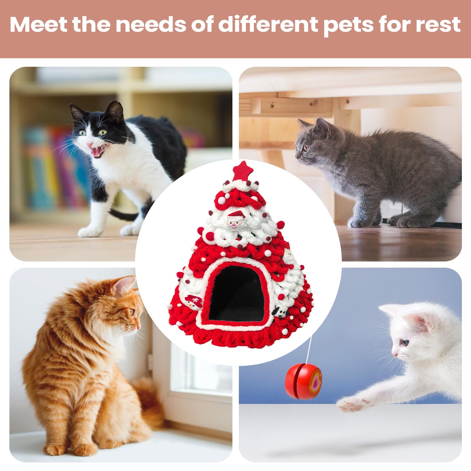 Cuccia per gatti a forma di albero di Natale, semi-chiusa, invernale, calda, a forma di albero di Natale, per gattini, piccoli animali domestici, per interni ed esterni, casa e inverno