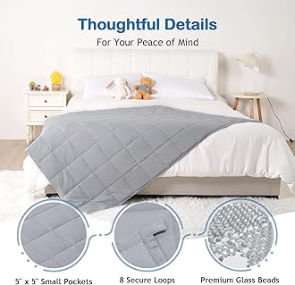 Kivik Weighted Blanket 7 lbs, 41" x 60" Grey Weighted Blankets for Small Single/Twin Size Bed, All-Season Breathable Soft Heavy Blanket for Travel, Calming & Sleep, Washable