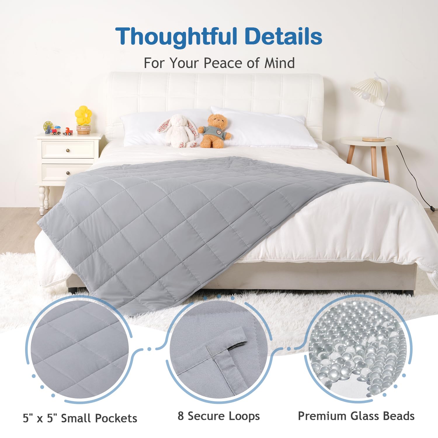 Kivik Weighted Blanket 7 lbs, 41" x 60" Grey Weighted Blankets for Small Single/Twin Size Bed, All-Season Breathable Soft Heavy Blanket for Travel, Calming & Sleep, Washable