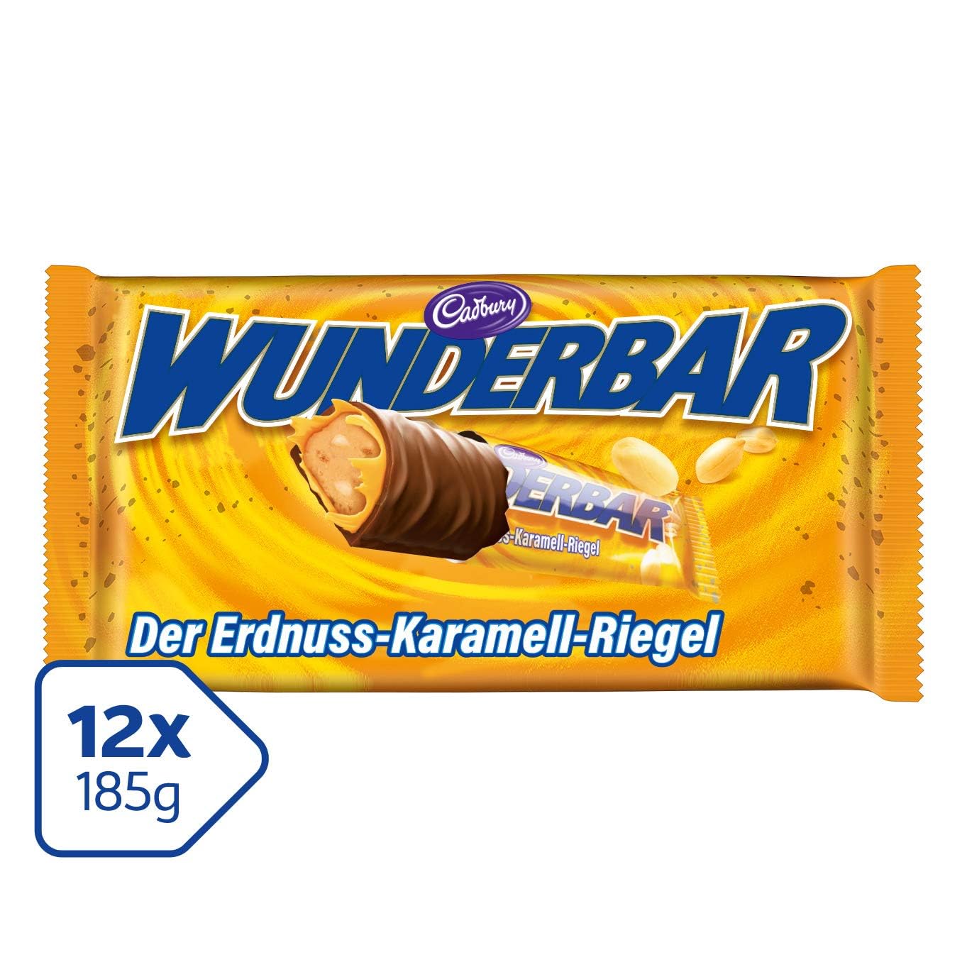 Cadbury Wunderbar, Erdnuss-Karamell-Schoko Riegel, 5 x 37 g (12er-Pack)
