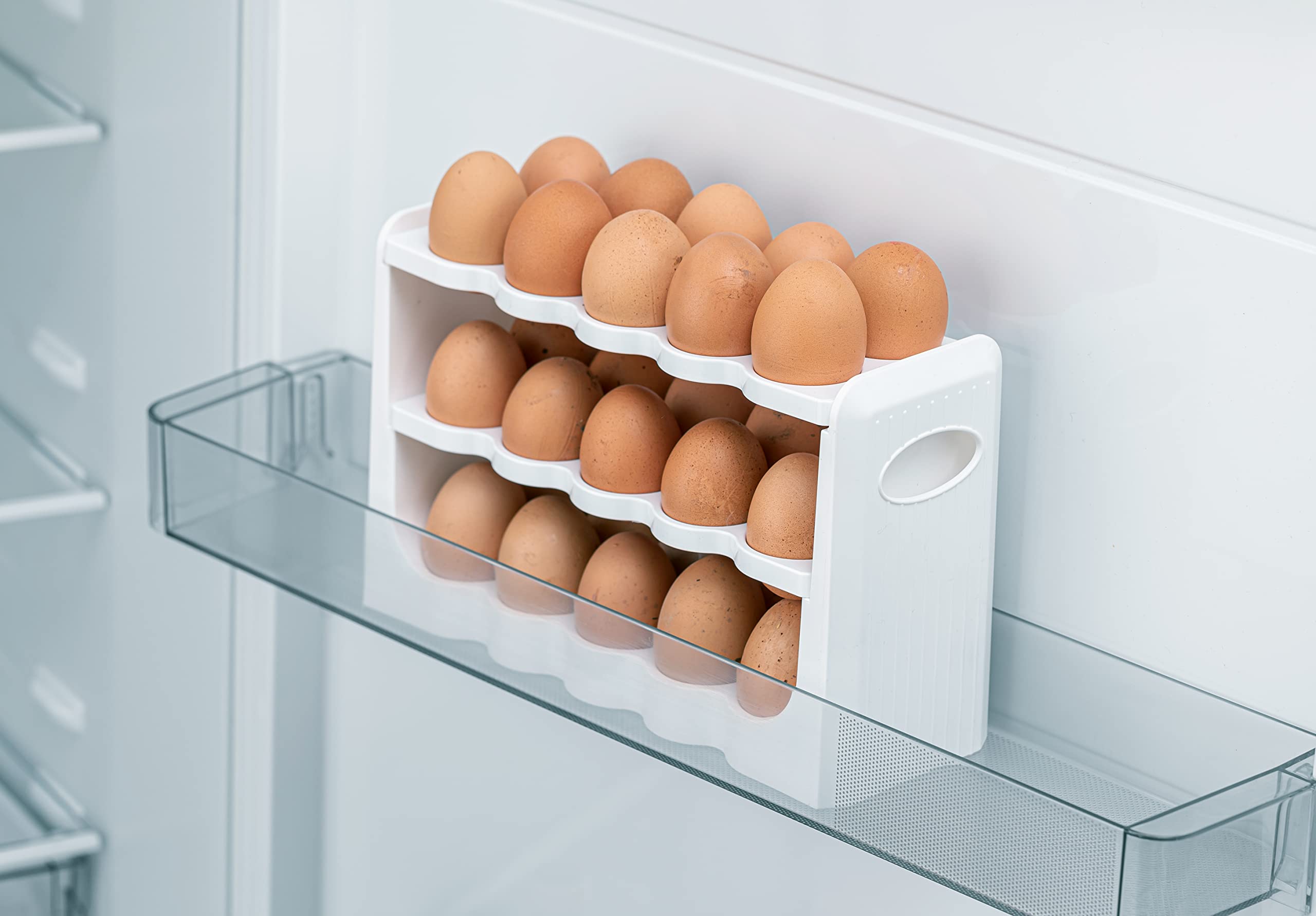 Orchid Foly Life Egg Box, Stackable Egg Storage Container for Refrigerator Egg Holder with Handle, Refrigerator Egg Tray, Egg Holder for Fridge Stores 30 Eggs Space Saving Kitchen Countertop Organizer