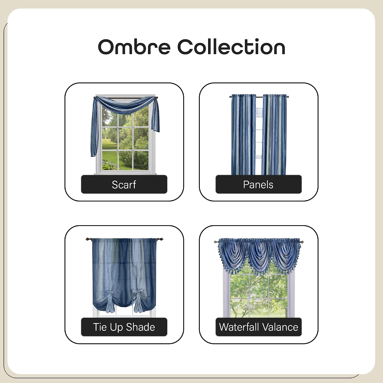 ACHIM Soft Waterfall Valance Window Curtains - 46 Inch Width, 40 Inch Length - Ombre (Blue) - Light Filtering Decorative Polyester Drapes for Bedroom Living & Dining Room Home Decor