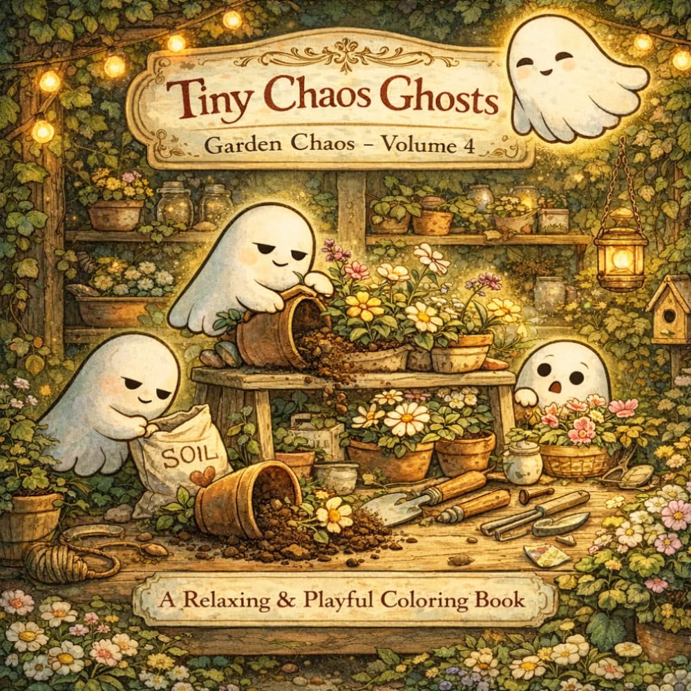 Tiny Chaos Ghosts: Garden Chaos: A Cute & Relaxing Coloring Book with Mischievous Little Ghosts in a Cozy Garden (Tiny Chaos Ghosts — Cozy Chaos Coloring Series)