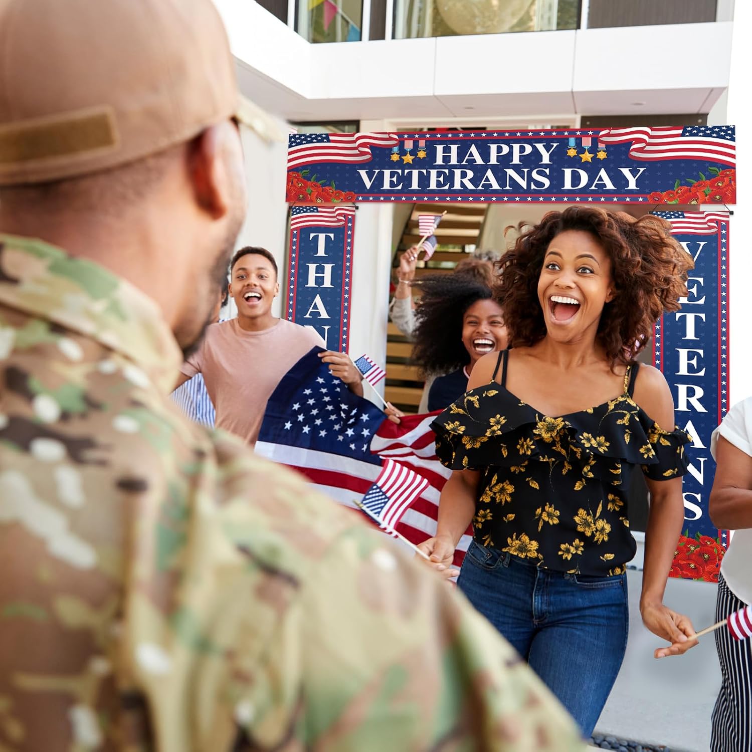3 Pcs Veterans Day Porch Banners Thank You Banner 4th of July Patriotic Independence Day Backdrop Thank You Veterans Backdrop Blue Veteran's Fence Banner Decorations for Party - Image 5