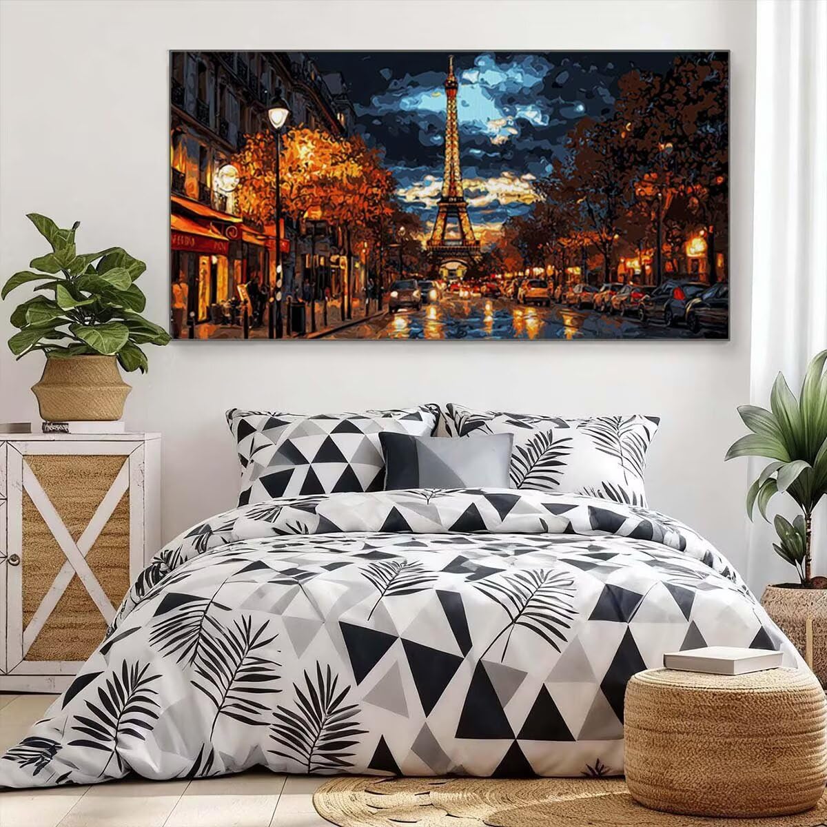 Malowanie według liczb Paryż, malowanie według liczb, zestaw "zrób to sam" dla dorosłych Paint by Numbers, malowanie liczbami z 3 pędzlami i farbą akrylową, zestaw obrazów olejnych, jesienna dekoracja
