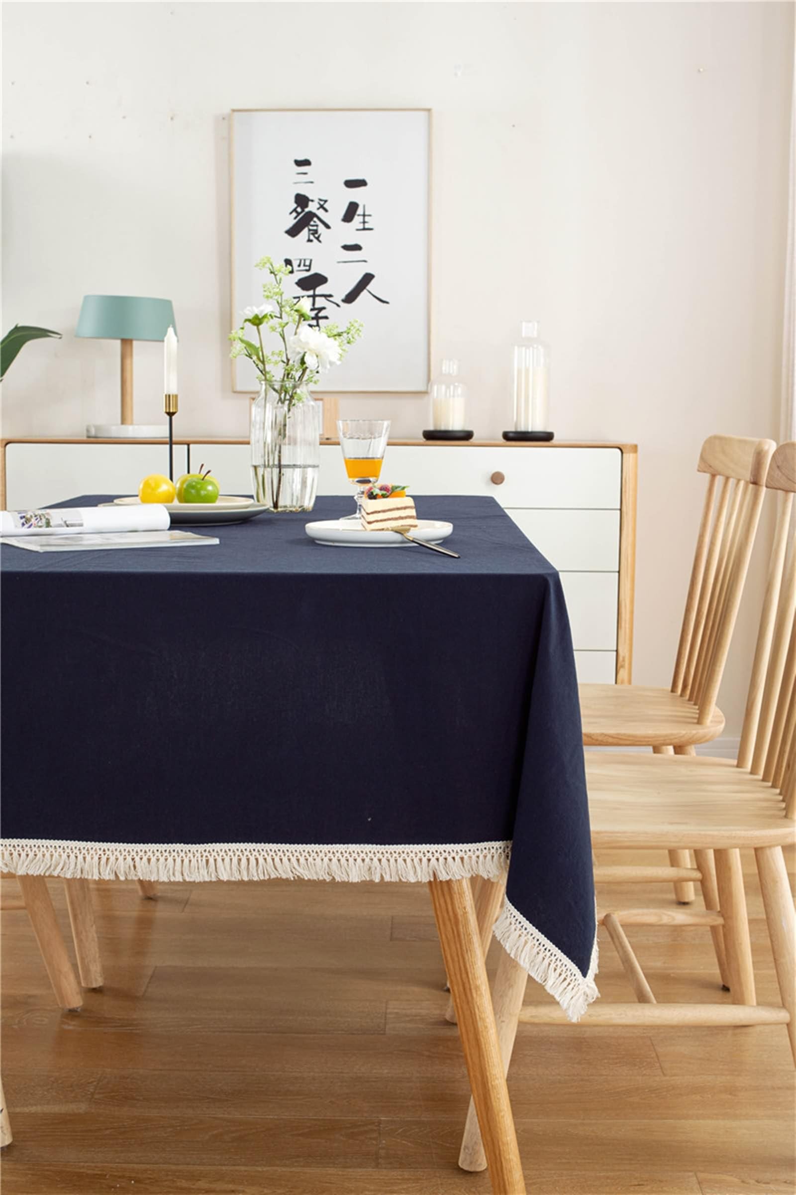 Tovaglia da Cucina Cotone, Tovaglie 130 x 180 cm Tinta unita con nappa Tovaglia per La Decorazione della Casa CucinaBlu navy-StileB