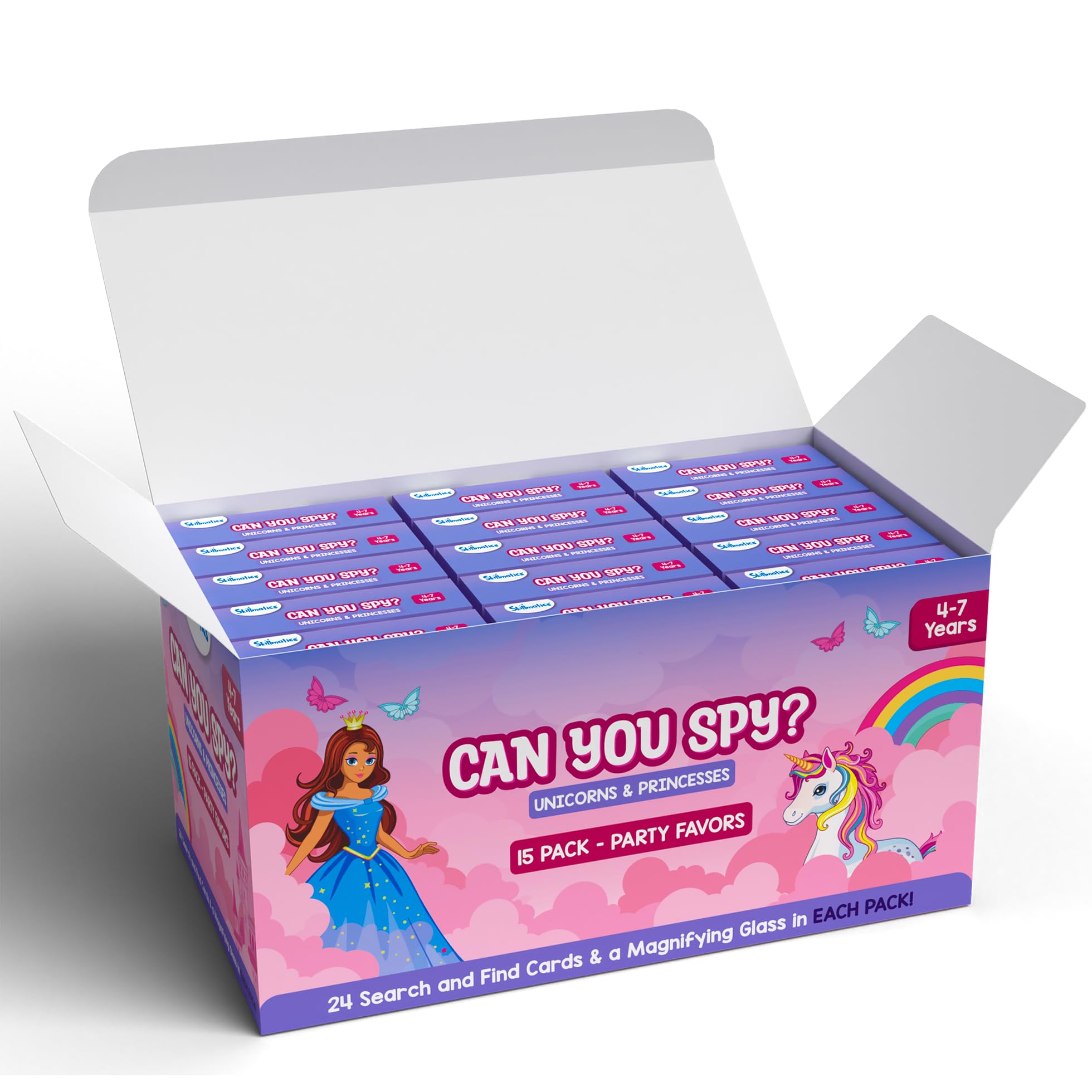 Skillmatics Party Favors (Pack of 15) - Can You Spy Unicorns & Princesses Card Set, Search & Find Game for Kids, Goodie Bag Toy & Educational Gift for Girls & Boys Ages 4, 5, 6, 7