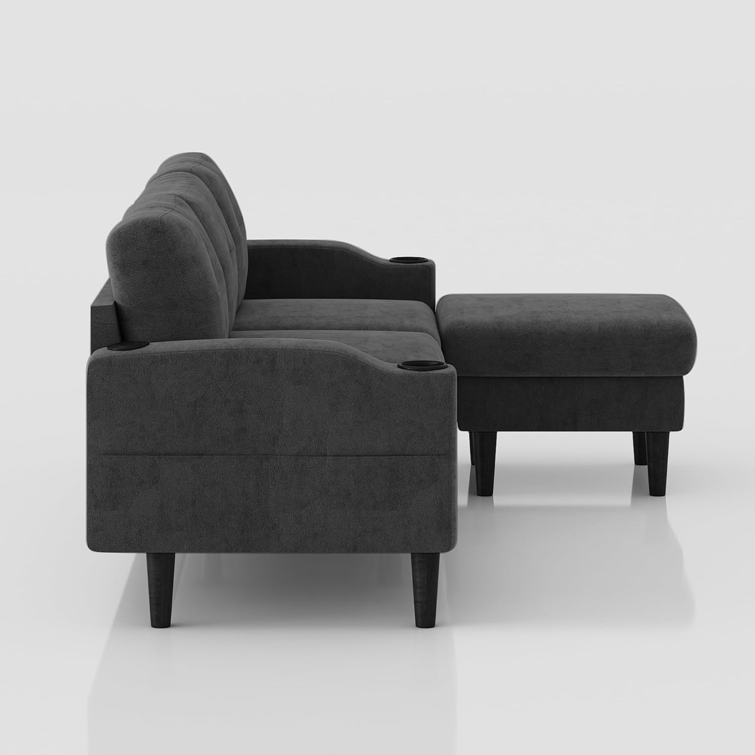 Sofa Couch, Sectional Couch Home Sofa for Living Room 3 Seater, Lounge Sofas with Ottoman & USB Charging & Cup Holders, L Shaped Modular Sectional Sofas for Office/Small Space, Black