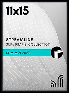 Americanflat 11x15 Picture Frame with Polished Plexiglass - Streamline Collection - Thin Border Picture Frame for Wall Display - Hanging Hardware Included - Black