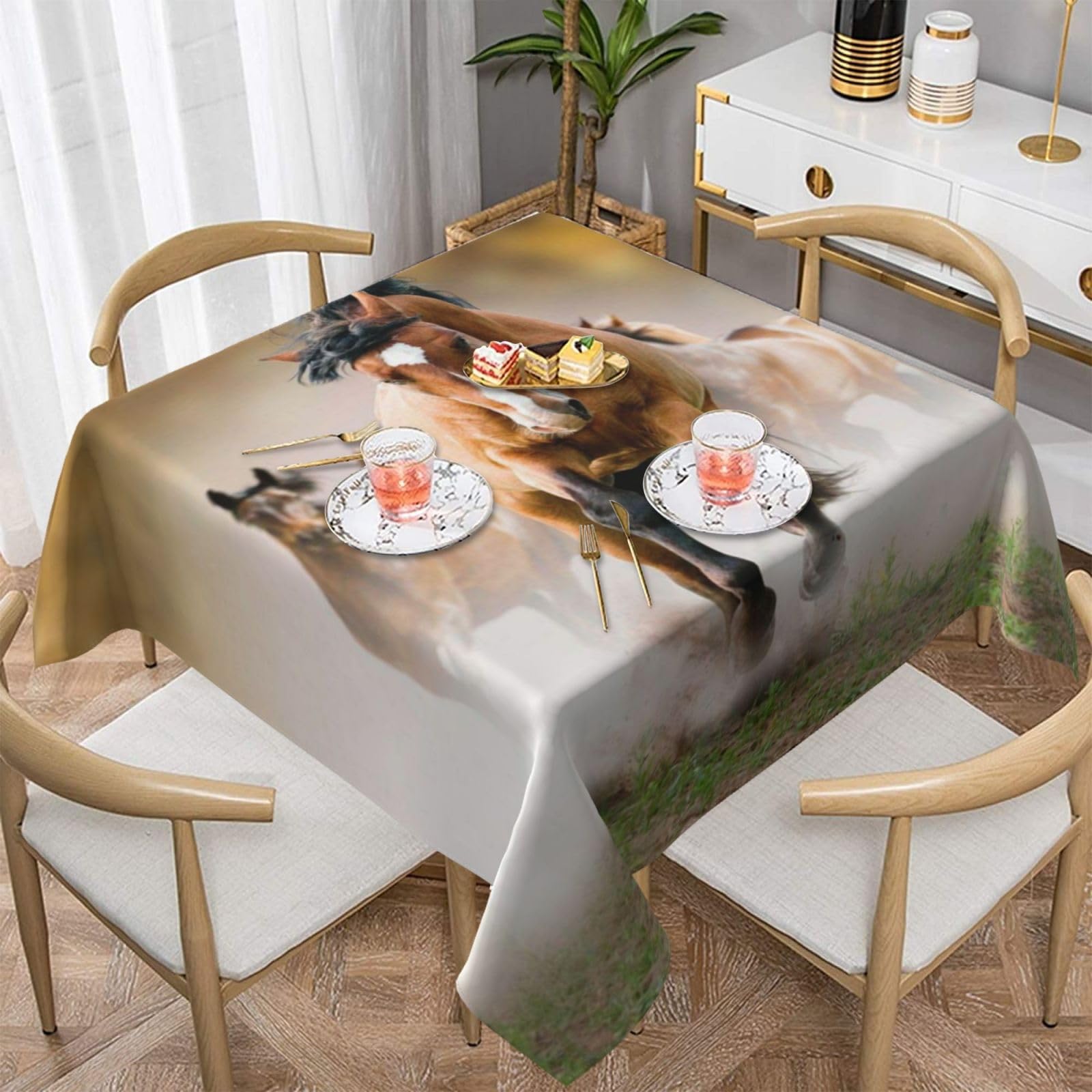 DCEHGEW Horses Prints Square Tablecloth 152x152 CM, Waterproof Fabric Table Cloth for Dining Table, Farmhouse Table Cover for Kitchen Dining Tabletop Decoration