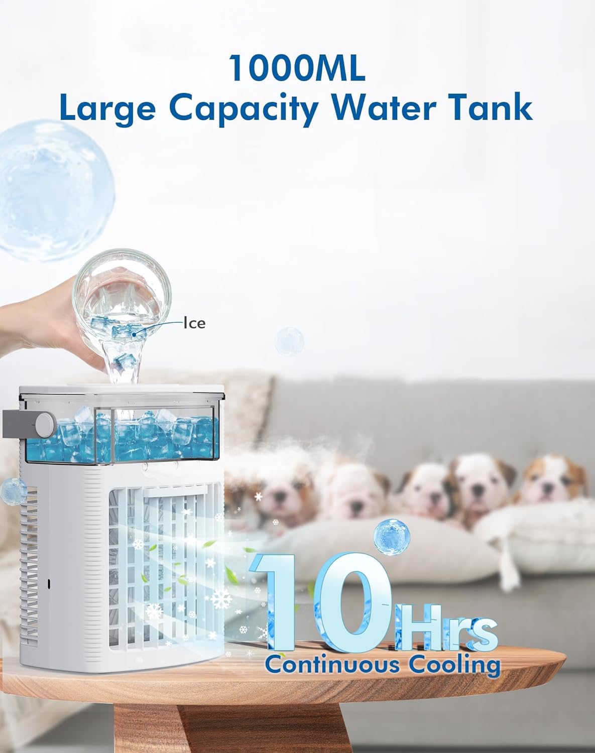 Portable Air Conditioners Rechargeable,5000mAh 3-Speed Small AC Fan,Portable Air Cooler with Remote,Timer function,7-Color Night light,3-Level Mist modes,Personal AC for Office,Camping.