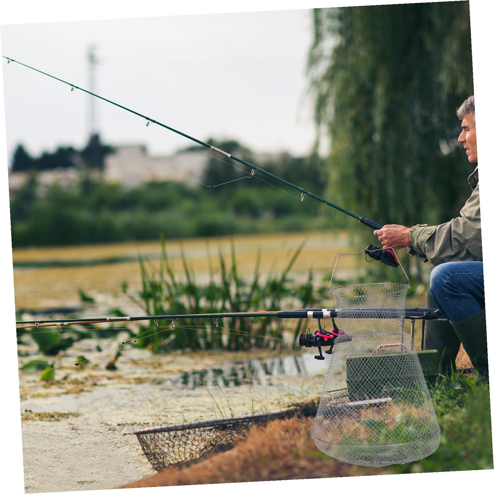 Edelstahl Fischkorb Faltbar Rund, 1 Stück für Fisch und Garnelen