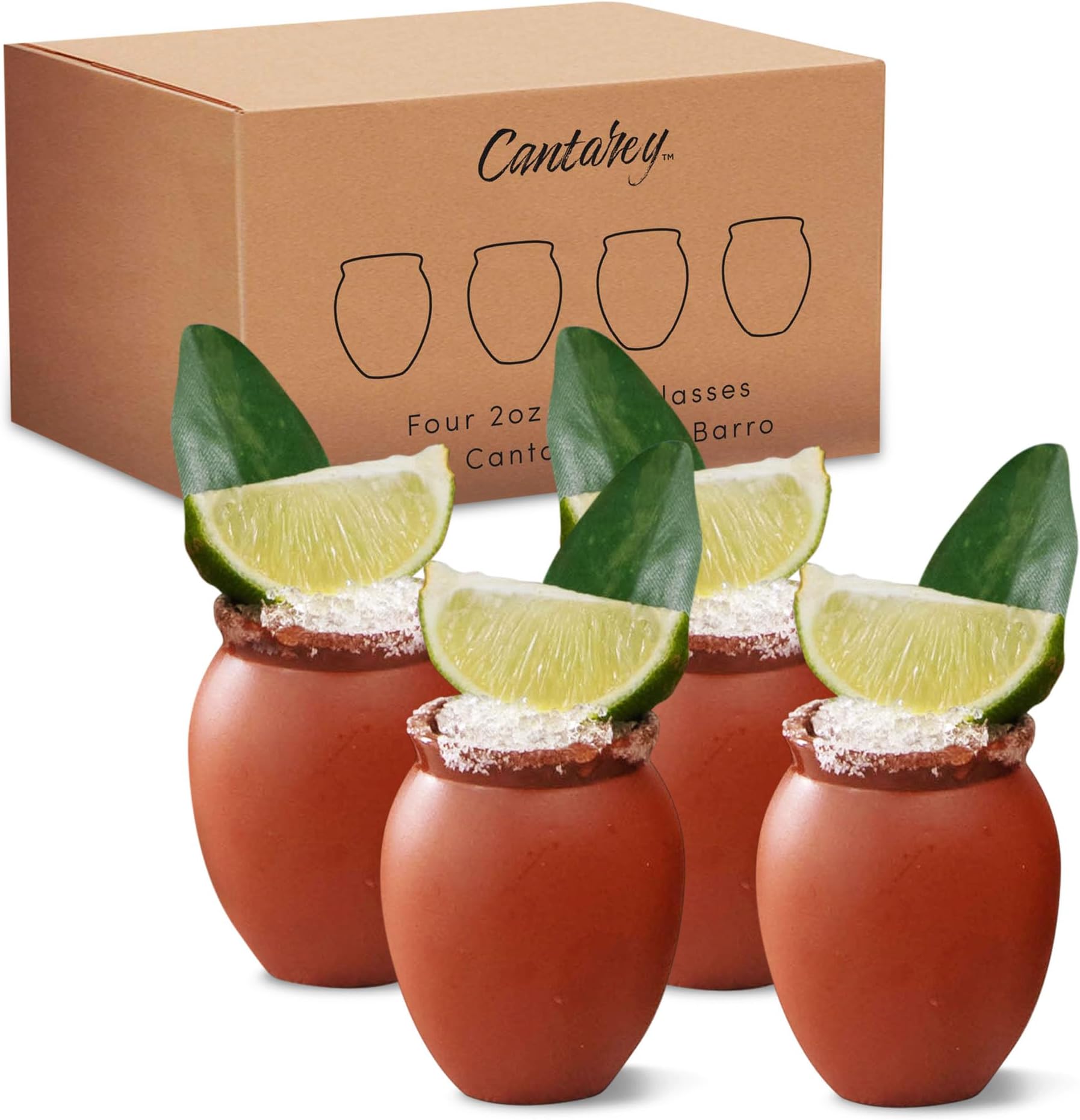 2oz Mini Clay Cups Tequila Shot Glasses, Cantaritos de Barro Mexicanos for Tequila, Margaritas, Mojitos and More, Natural Clay Shot Glasses for Taco Tuesdays, Set of 4