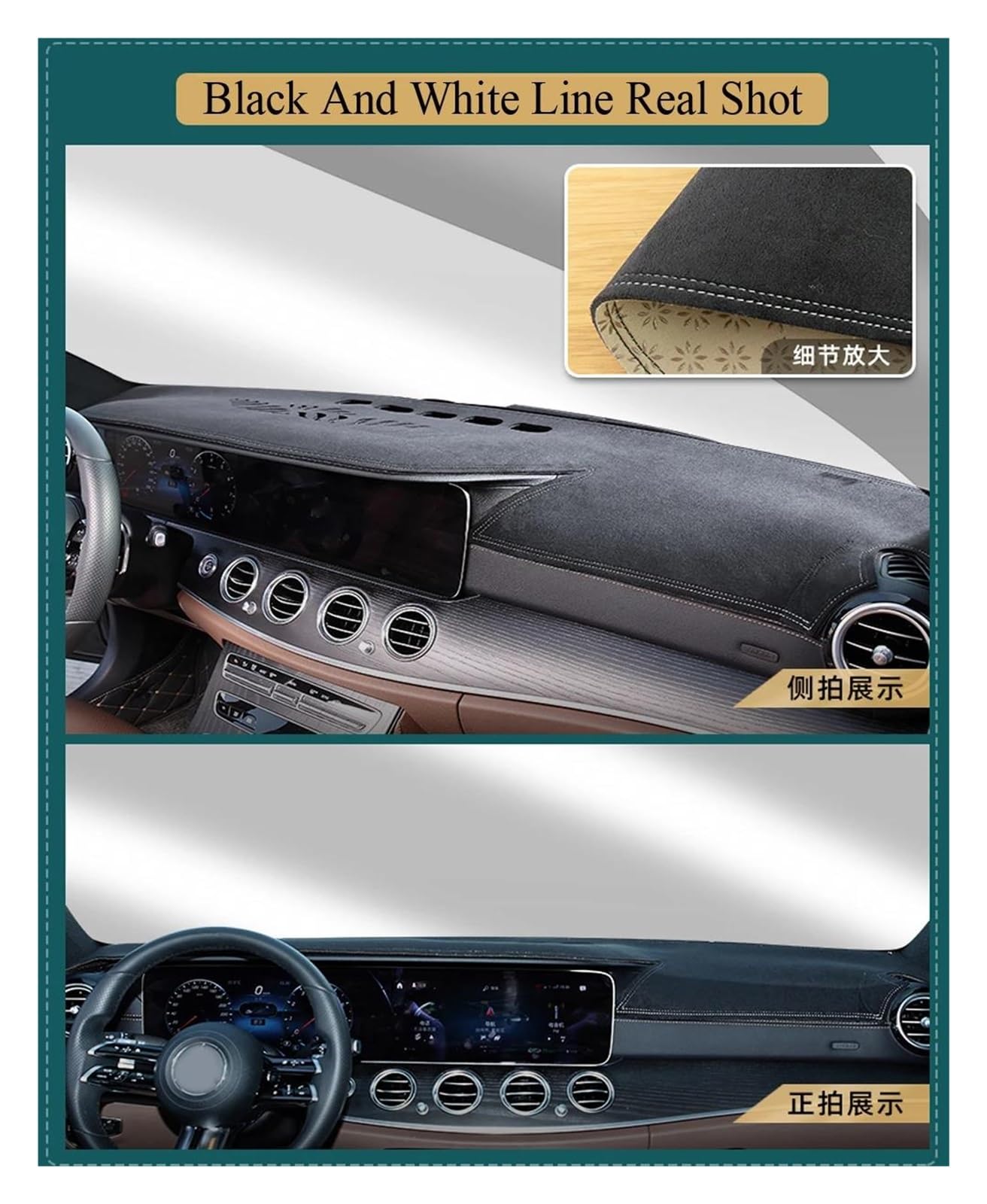 Copri cruscotto per Maserati per Levante 2016-2020 Tappetino Cruscotto in Pelle Scamosciata Accessori Auto Parasole Tappetino Parasole per Auto(Black whitRHD)