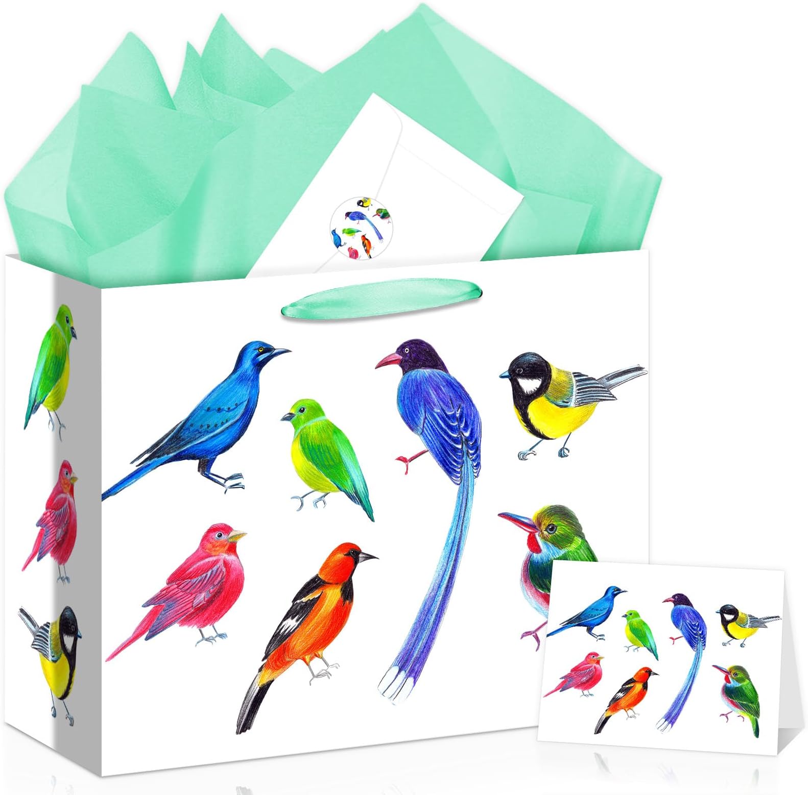 Allparty Funny Birds Gift Bag Bird Birthday Bag with Wrapping Paper Card Sticker Envelope Novelty Animal Party Favors Decorations Gifts Presents for Bird Lovers Baby Shower Birthday