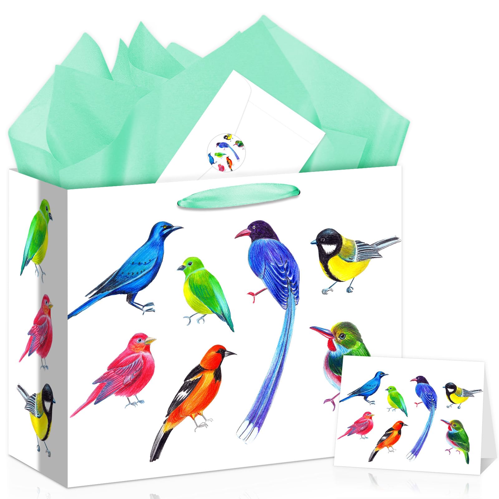 Allparty Funny Birds Gift Bag Bird Birthday Bag with Wrapping Paper Card Sticker Envelope Novelty Animal Party Favors Decorations Gifts Presents for Bird Lovers Baby Shower Birthday