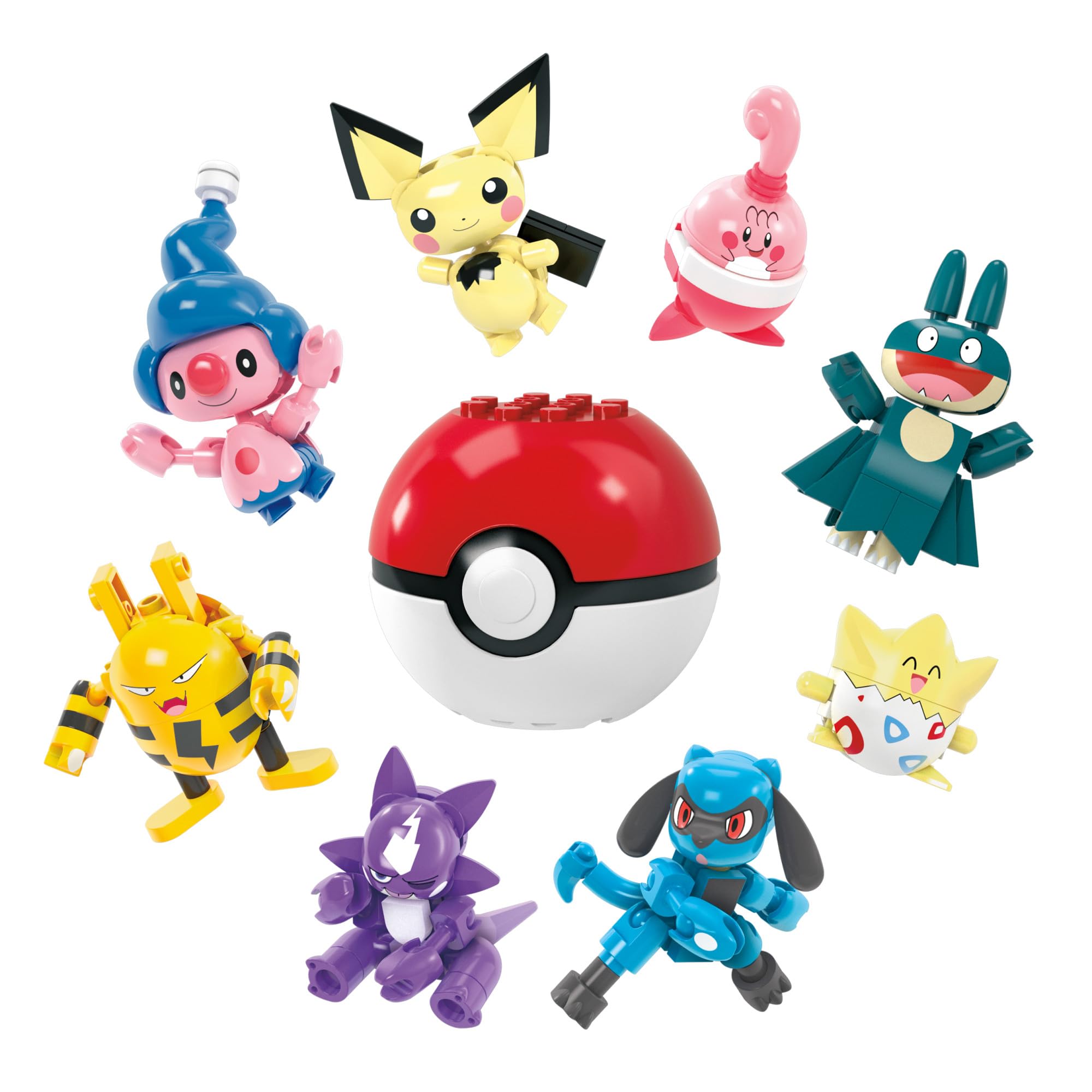 MEGA Pokémon action figure giocattoli da costruzione, Set Allenatore da 8 con 189 pezzi, Togepi Pichu Happiny Munchlax Riolu Toxel Elekid e Mime Jr, regalo per bambini, HKT24