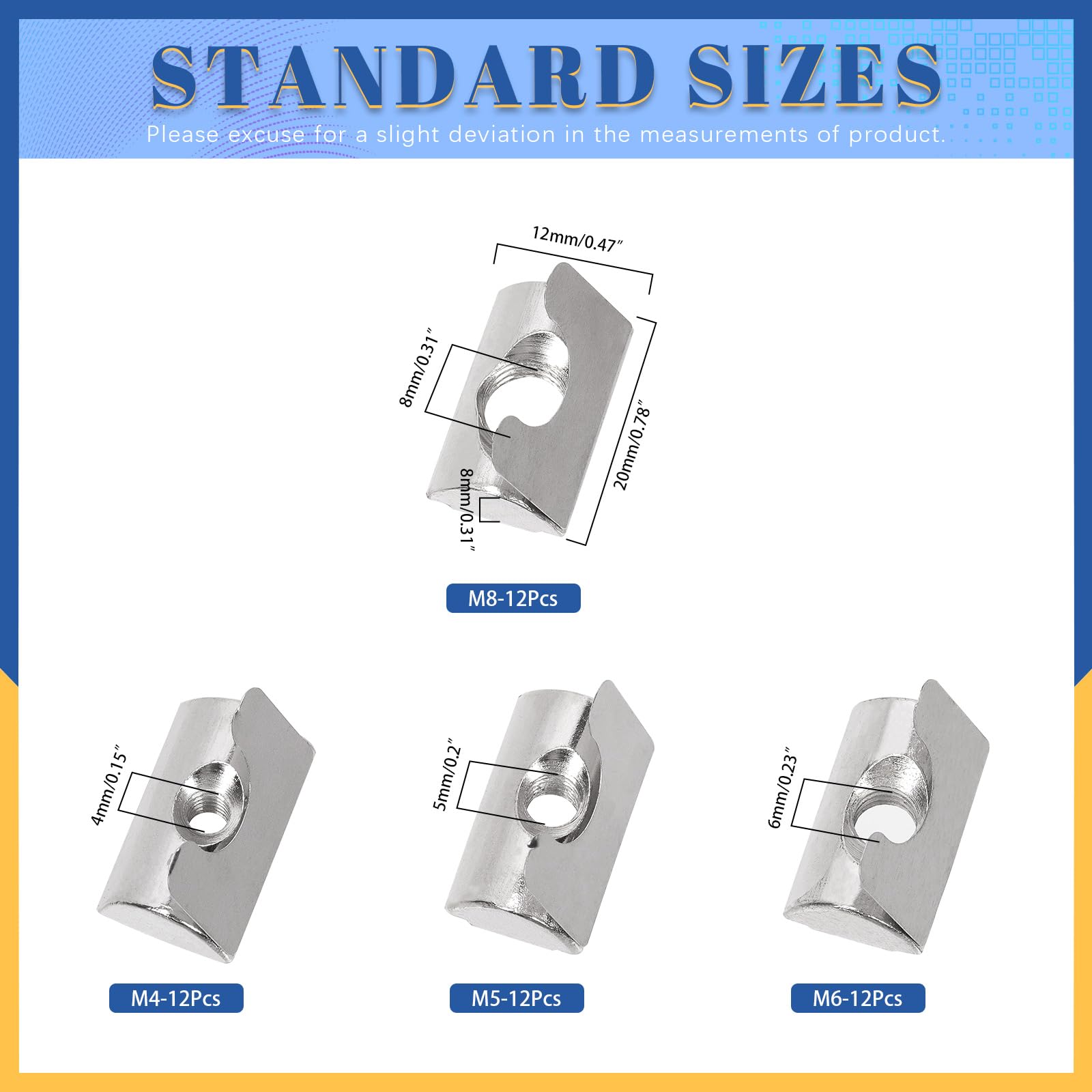 Glarks 48pcs M4/M5/M6/M8 30 SeriesT Nuts Roll in Spring Kit, Carbon Steel T Nut with Springs Sheet, Silver Spring T Nut - Image 2