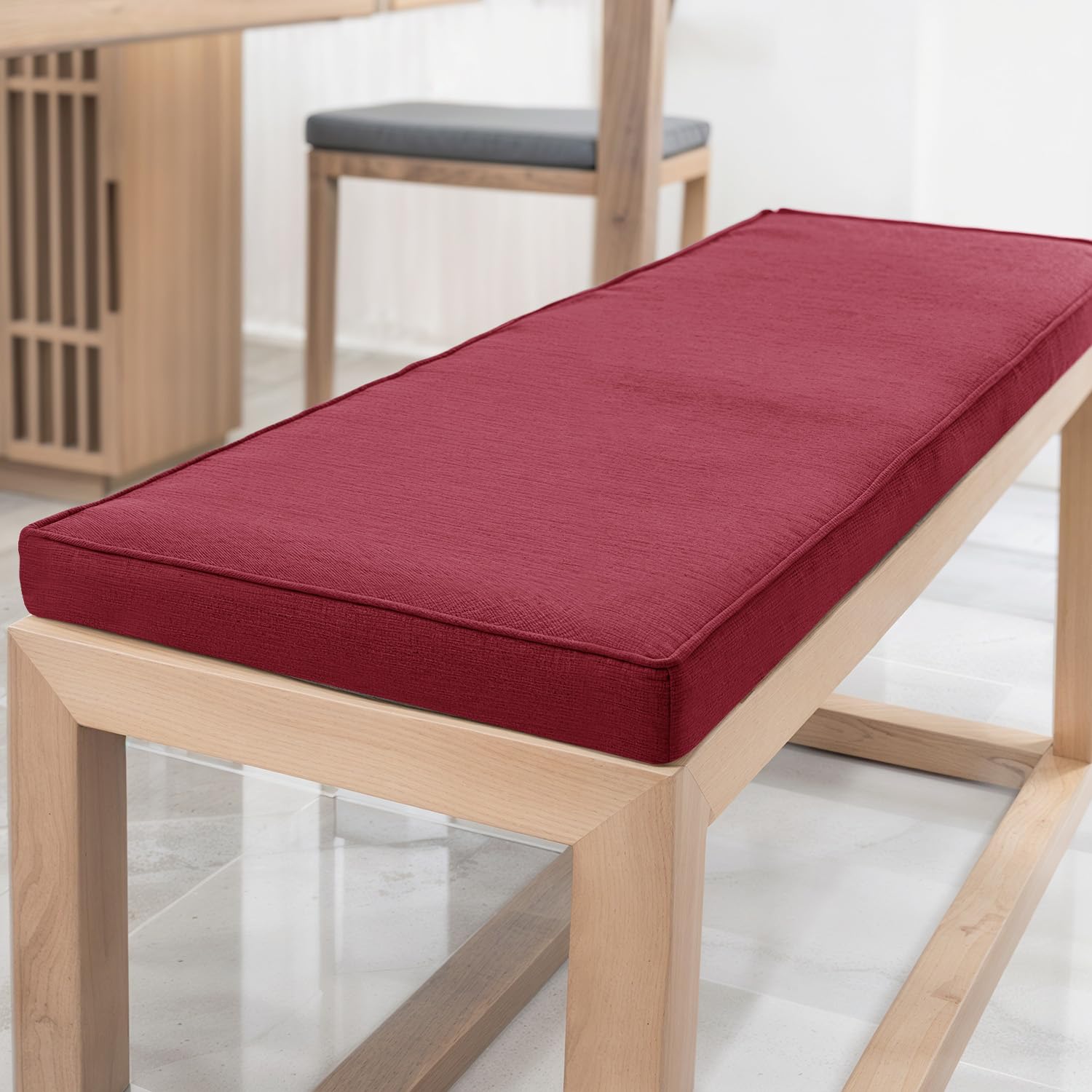 YFHT Bench Cushion, Washable Linen Bench Pad with Non-Slip Bottom and Piping, Long Seat Pad for Garden Bench, Patio, Indoor Window Seat, Hallway Bench and Rattan Chairs,Burgundy,140x40x5cm