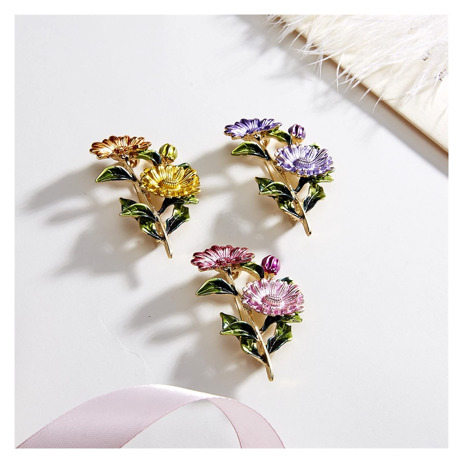 Rosa Gänseblümchen Blumenstrauß Pflanze Emaille Broschen Metall Hochzeiten Bankett Brosche Pins für Frauen und Männer Kleid Mantel Schmuck