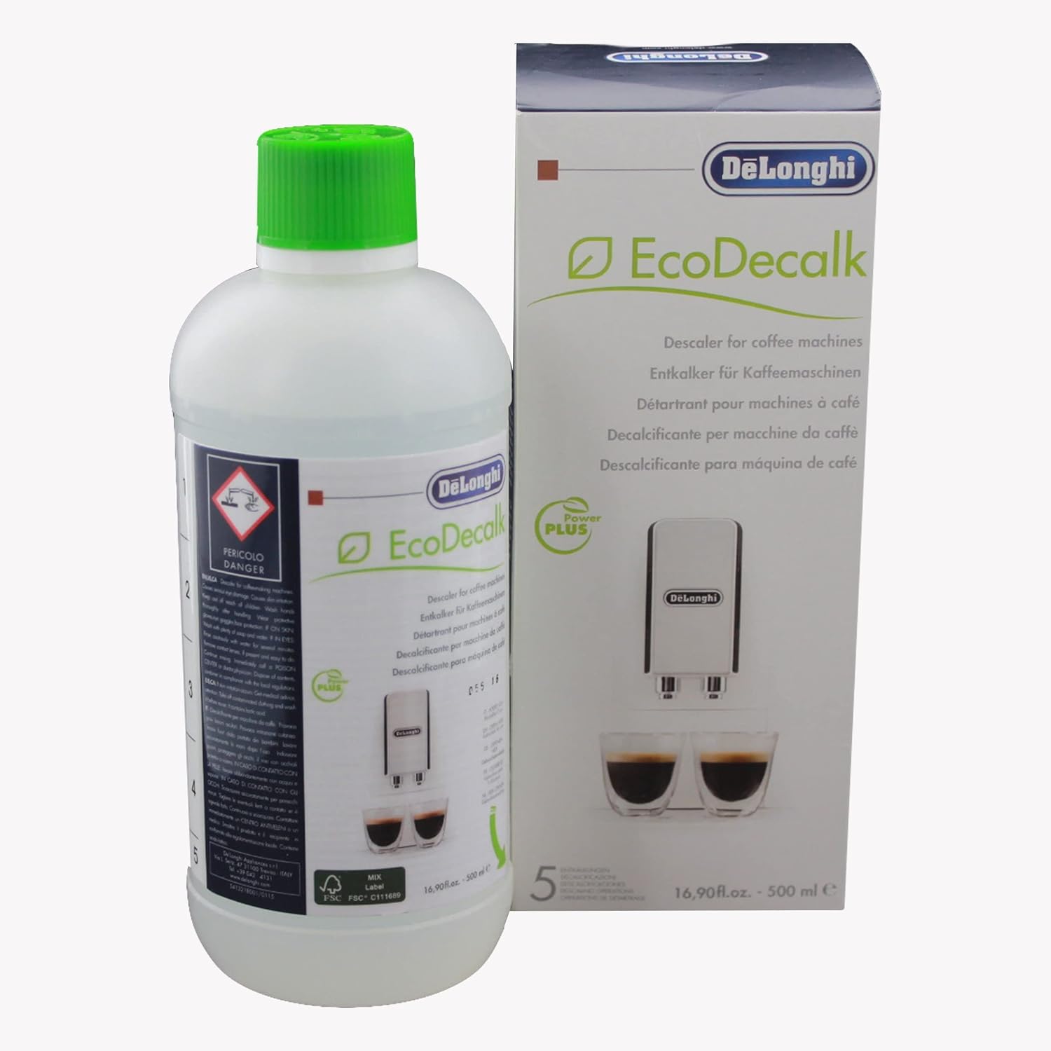 DeLonghi Dedica EC685.W Macchina da Caffè Espresso Manuale e Cappuccino, Caffè in Polvere o in Cialde E.S.E. DLSC500 ECODECALK Decalcificante Macchine Caffè Ecologico, Materie Prime Naturali