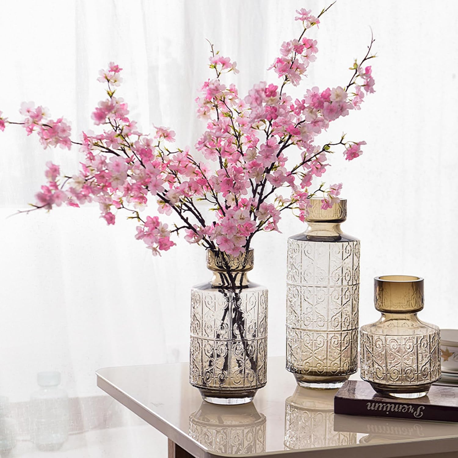 6PCS Artificial Cherry Blossom Branches Faux Cherry Silk Flowers Vine Tall Stems Artificial Flower for Vase Wedding Home Decor (Dark Pink) - Image 7