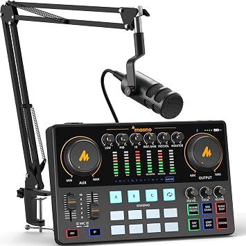 MAONO AME2C Podcast Equipment Bundle, Audio Interface with XLR Dynamic Mic | Pro preamp, 48V phantom power, Bluetooth, TikTok, YouTube streaming, PC, smartphone workflows, home creators, MaonoCaster