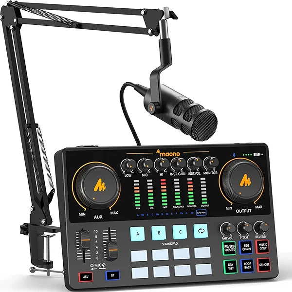 MAONO Podcast Equipment Bundle 10 Channel Audio Interface and XLR Dynamic Microphone MaonoCaster with Pro-preamp, 48V, Bluetooth for Podcast, Streaming, TikTok, Youtube, PC, Smartphone (AME2