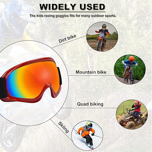 Miniatura 5 de Gafas de motocross para niños jóvenes cuatrimoto todoterreno motocross carreras ciclismo snowboard esquí gafas para niños y niñas marco rojo  lente
