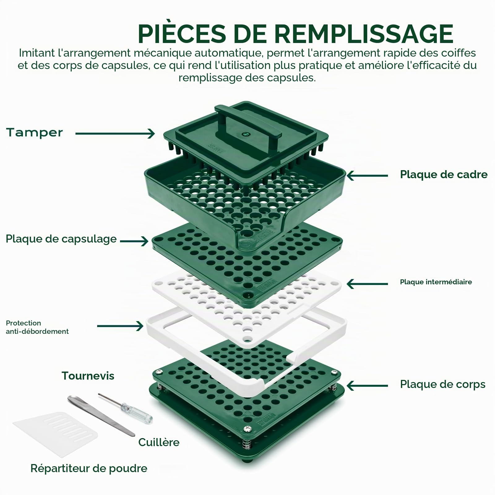 Machine de Remplissage de Capsules de Taille 0-Pour 100 Gélules, Remplisseur Utilisé avec des Gélules Vides Végétales ou de Gélatine Taille 0, Instructions Détaillées avec Manuel