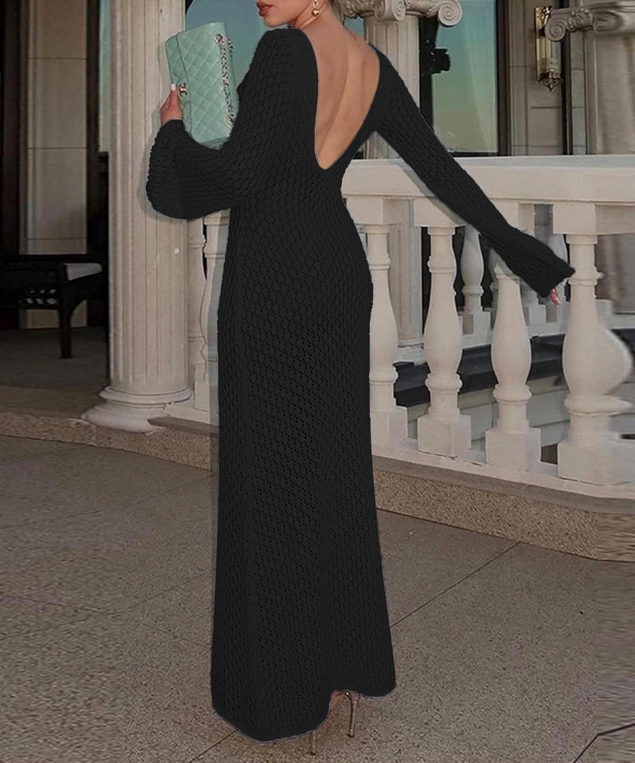 Leoparts Crochet Swimsuit Cover Up for Women Sexy V Neck Hollow Out Backless Maxi Dress Beach Bikini Coverup Dresses - Image 2