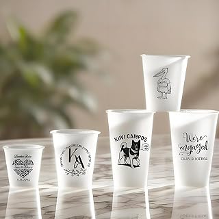 100 Custom Disposable Cups,Personalized Frosted Plastic Reusable Party Cups,Customized Party Modern Wedding Bridal Shower cups,printed with your corporate logo or any other image you want (16oz)
