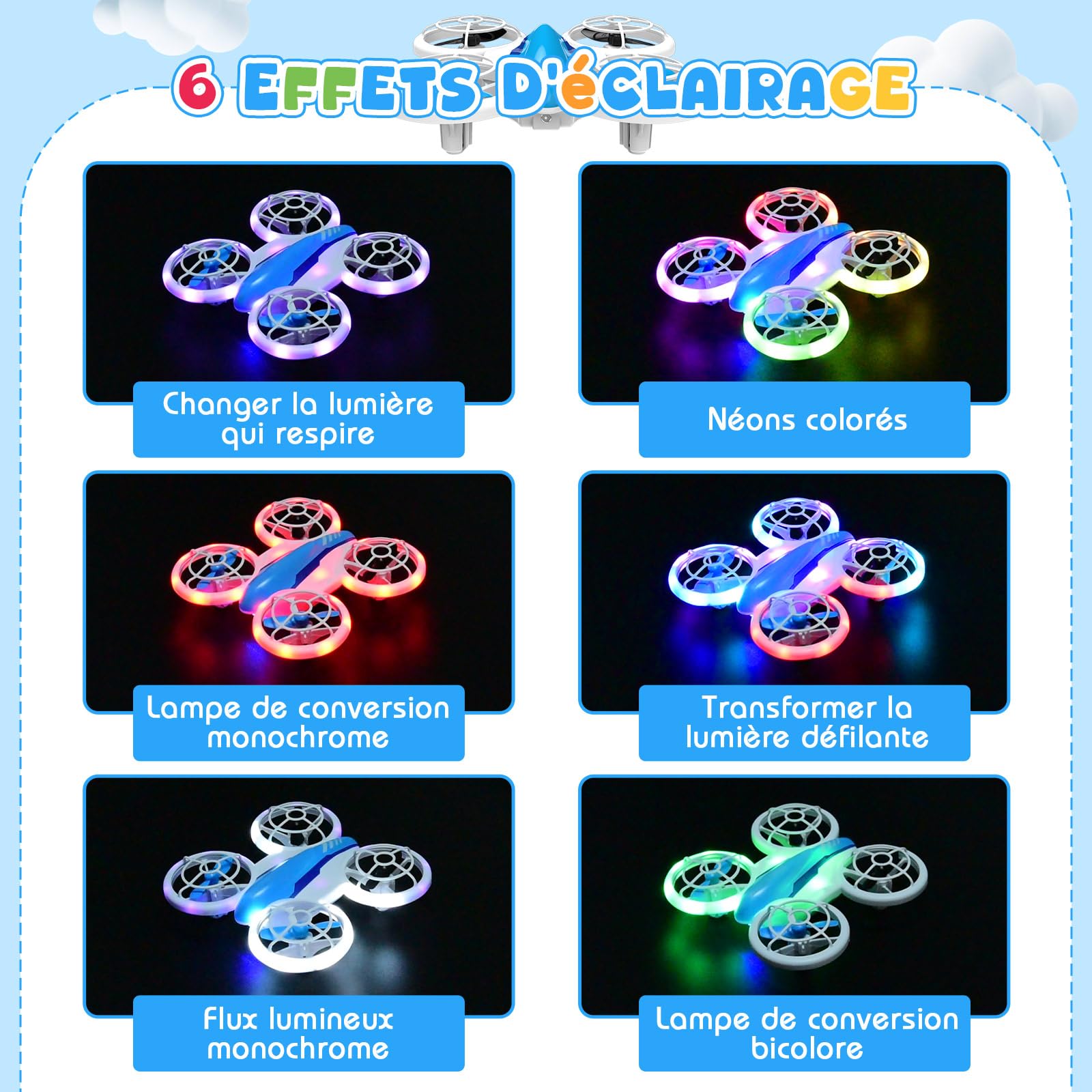 YIKANWEN Drone Enfant, Mini Drone Télécommandé de 6, 7, 8, 9, 10+ Ans, Jouet Avion avec Lumières LED et Piles, Cadeaux pour Garçons et Filles, Convient pour Usage Intérieur et Extérieur