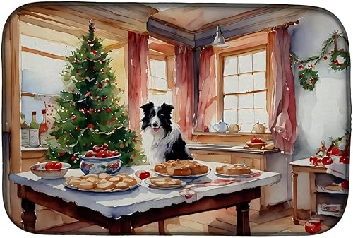 Caroline's Treasures DAC3742DDM Border Collie Christmas Cookies Dish Drying Mat Absorbent Dish Drying Mat Pad for Kitchen Counter Dish Drainer Mat