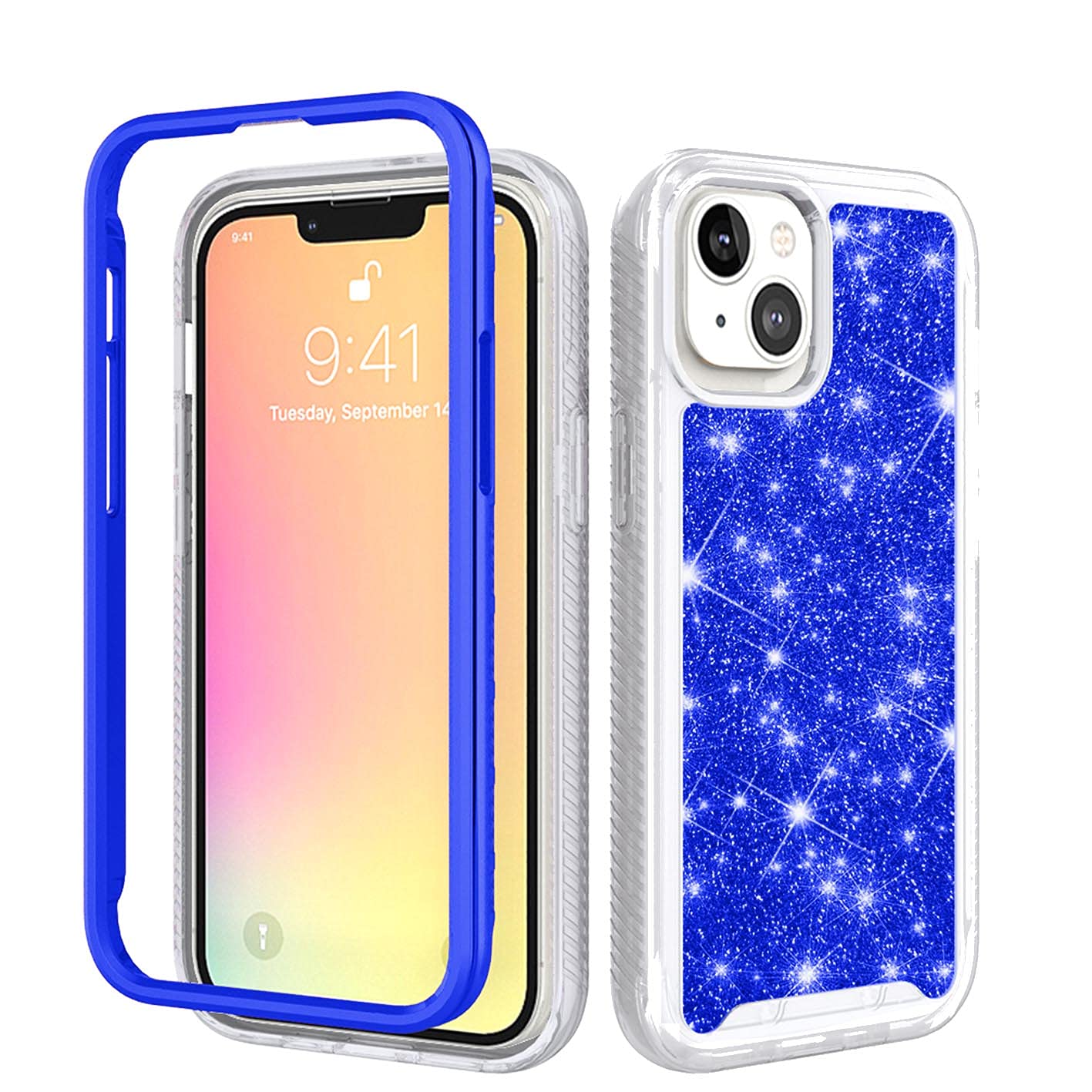 CaseHQ Compatible with iPhone 13 Pro Max Case 6.7 inch, Glitter Hard TPU Shockproof Protective Bumper Cover, Sparkle Bling Cute Slim Women Girls Slim Thin Phone Case, Blue