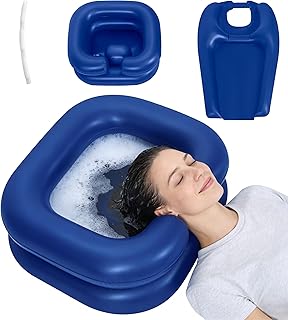 2-in-1 Inflatable Shampoo Basin with Bib & Drain Hose - Portable Hair Washing Station for Bedridden, Elderly & Kids - Deep Blow Up Shampoo Bowl for Locs Detox Tub, ACV Rinse & Home Sink