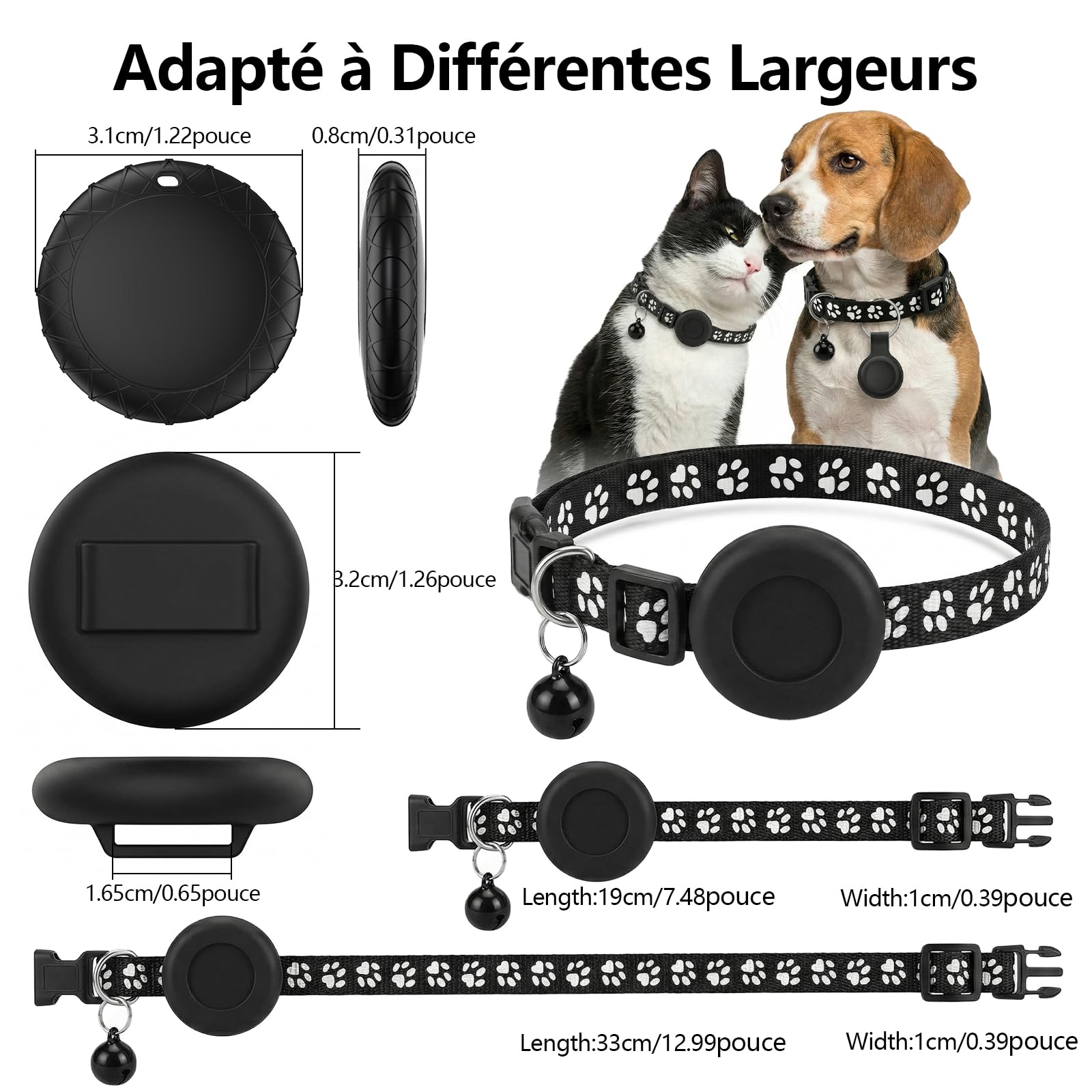 Traceur GPS Chat, Collier GPS Chat Chien sans Abonnement/Carte SIM, Compatible iOS et Android, Intelligent de La Localisation en Temps, Étanchéité IPX6, Collier GPS pour Chien,Chats,Voitures - Noir