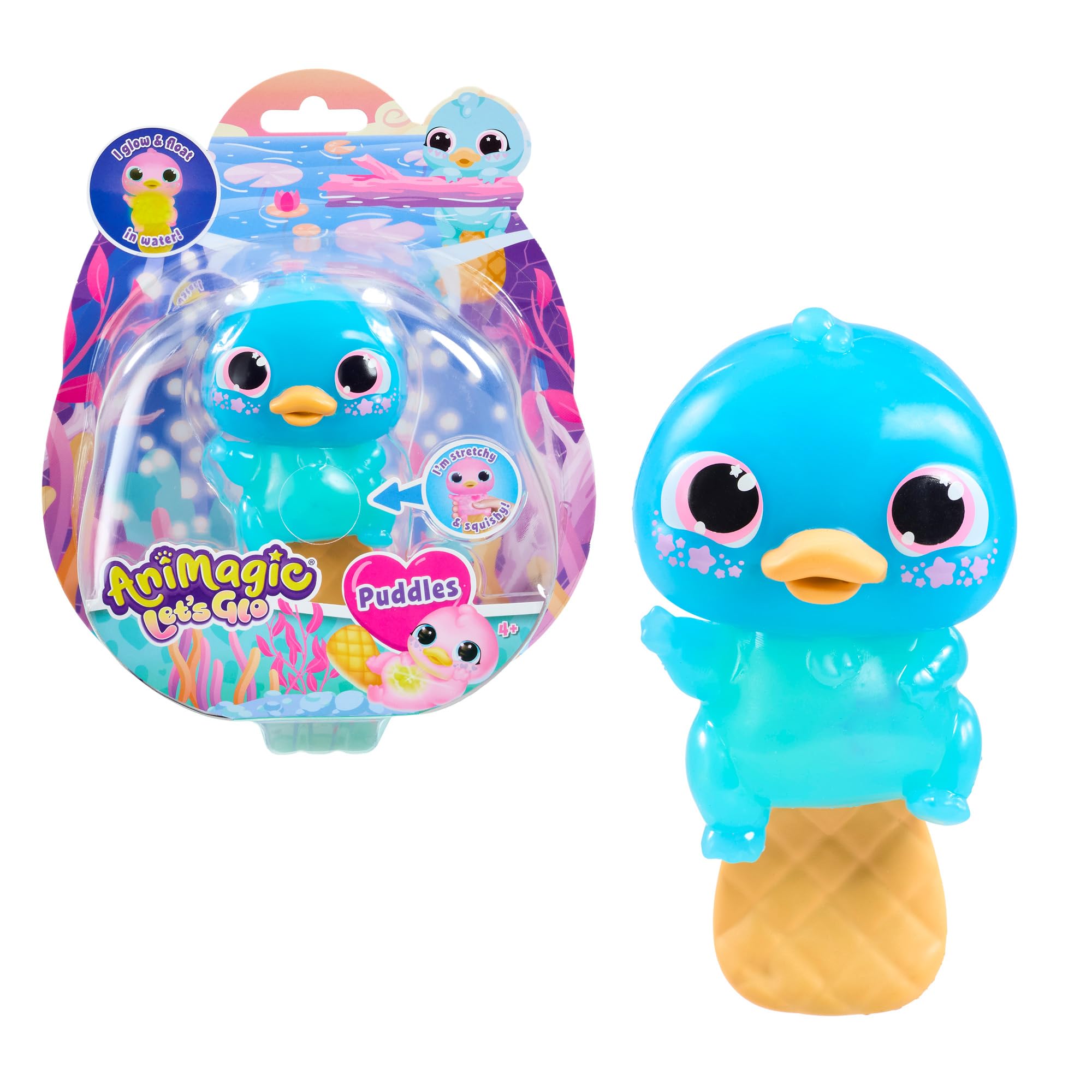 Bizak Animagic Let's GLO Platypus Electronic and Light Pet, Blue, Sensory Play and Touch Experience, Extendable Body, Fleets and Glows in Water, Ages 4 (64555204-1)