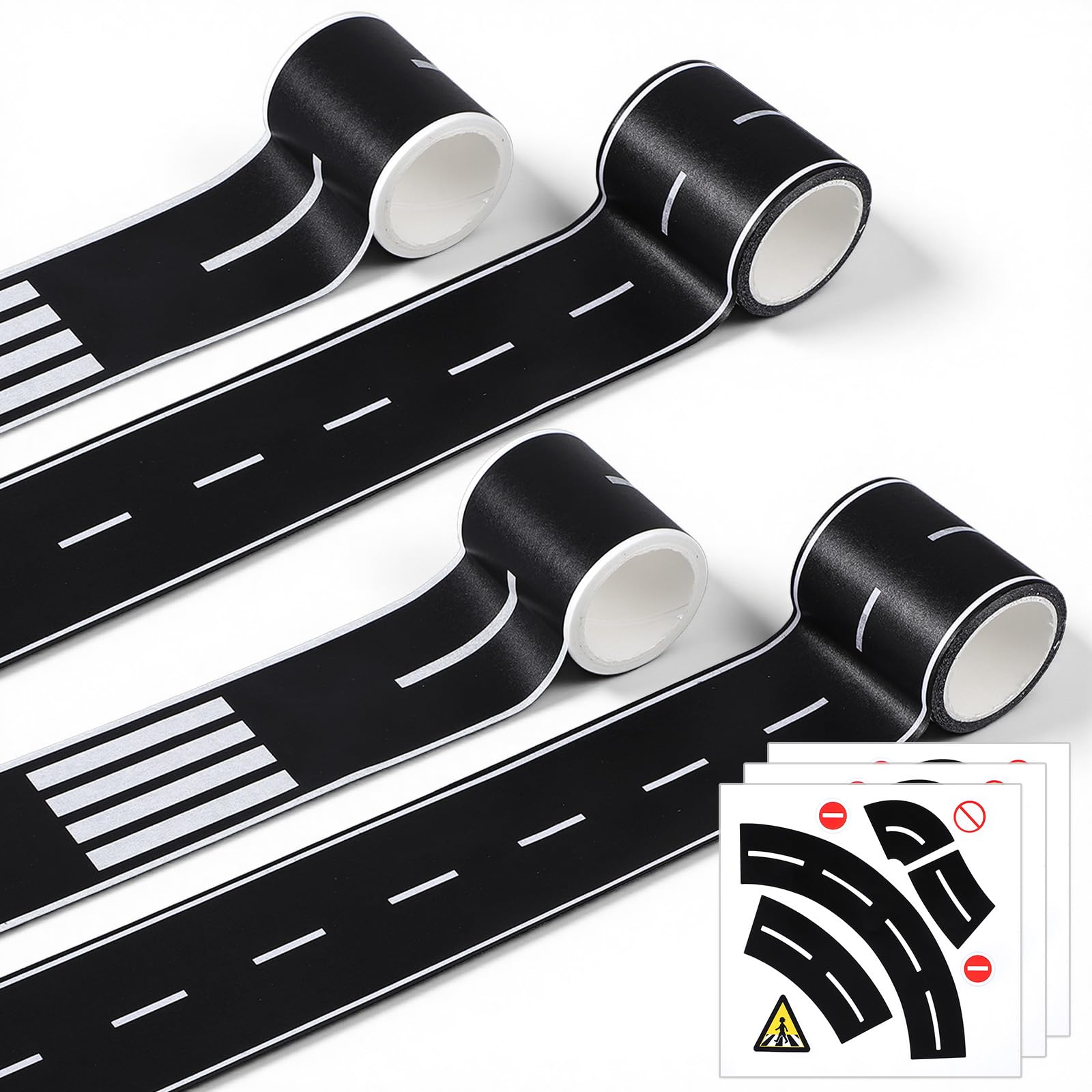 4 Roll Road Tape for Kids 2 Inch Wide Car Track Tape with 3 Sheets Curves and Signs