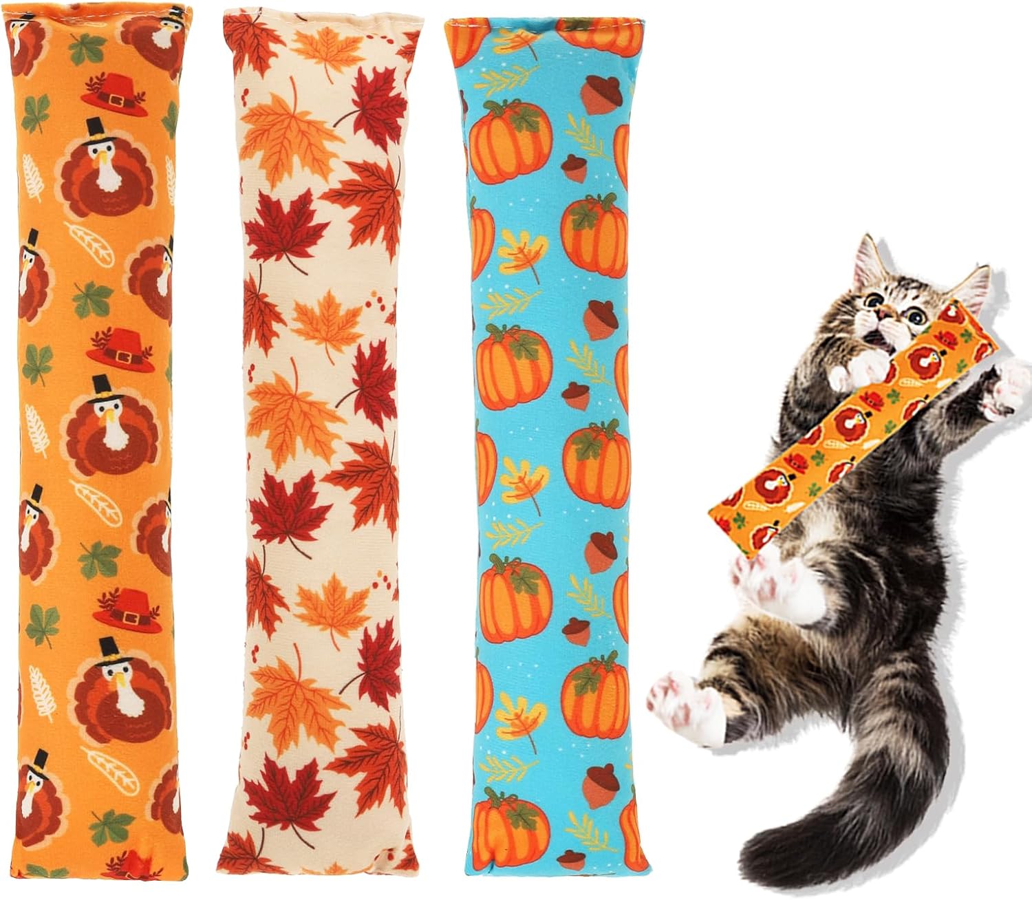 KOOLTAIL Cat Catnip Toys for Thanksgiving, 3 Pack Durable Soft Kicker Toy Filled with Natural Catnip, Interactive Bite Resistant Chew Teeth Cleaning Gift for Indoor Cats Kitten